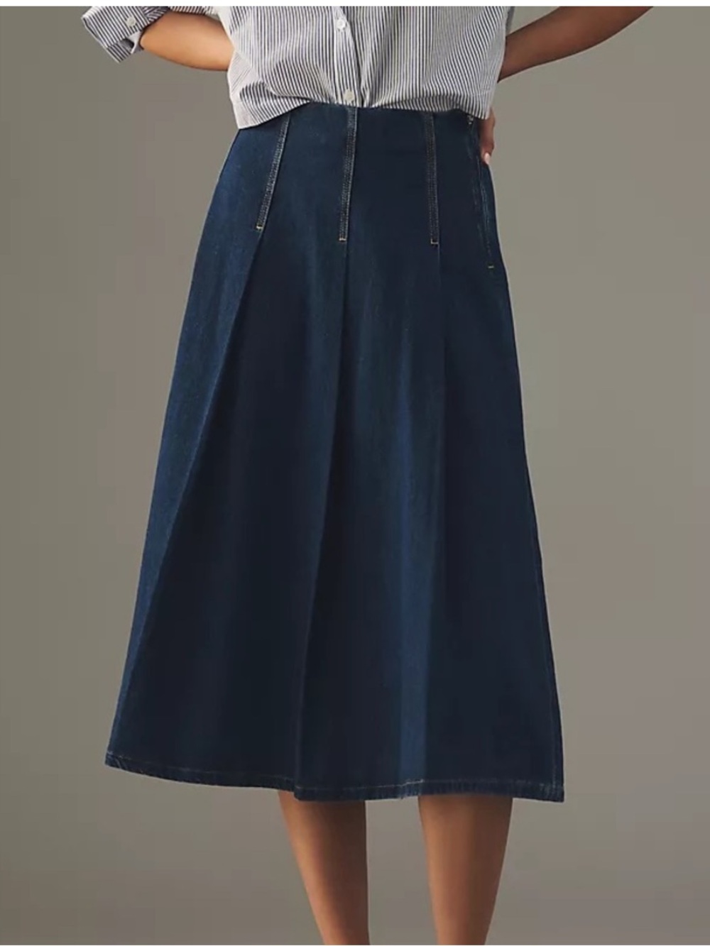Pilcro Anthropologie A-Line Denim Midi Skirt Size 4 Dark Blue Wash Pleated